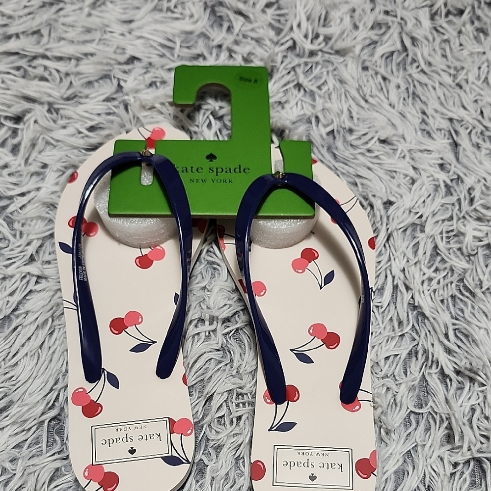 Kate Spade Cherry Flip Flops - Navy and White